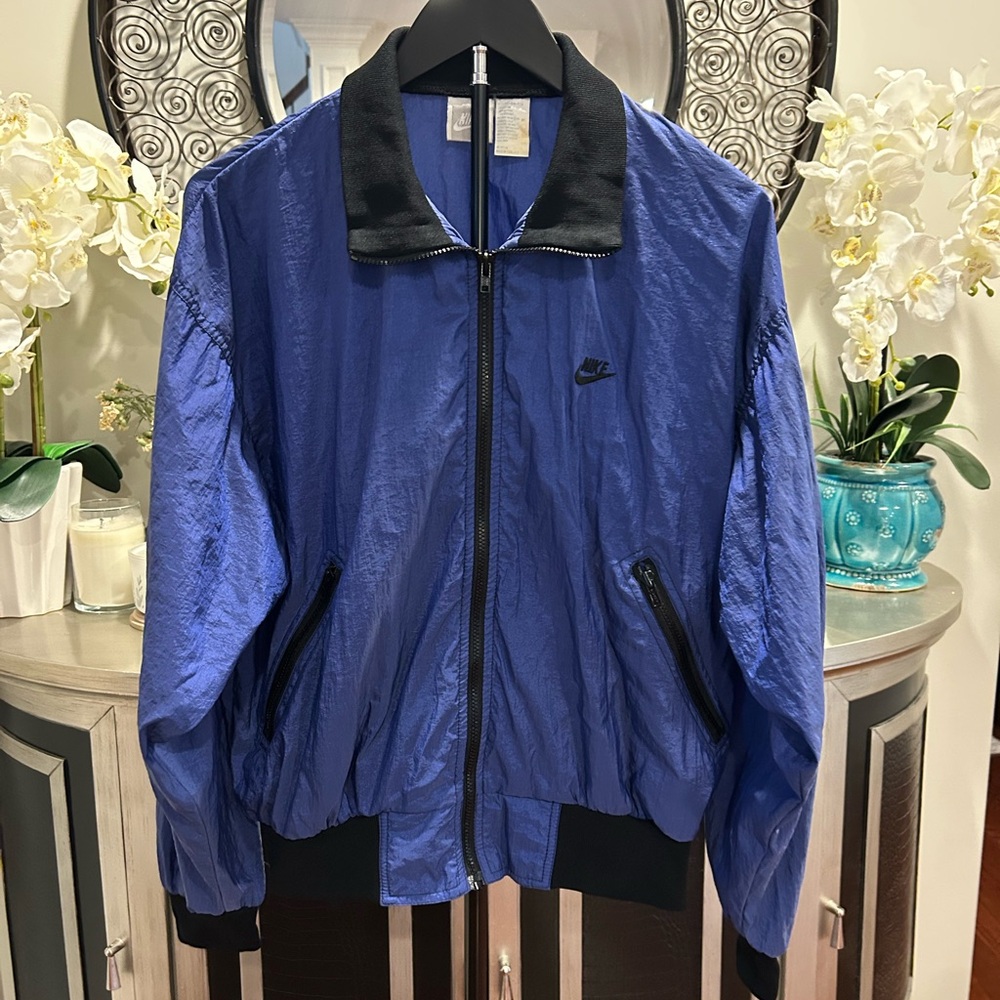 VINTAGE 90's Nike Black Royal windbreaker jacket Nylon Bomber full Zip.